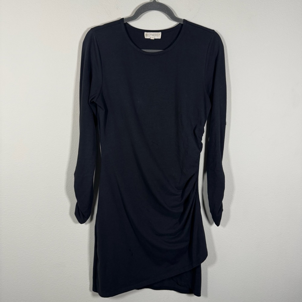 Synergy Organic Clothing Black Ruched Long Sleeve Tulip Hem Mini Dress Small